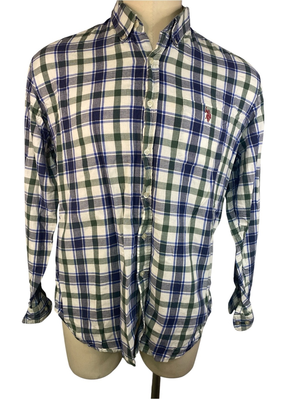 U.S. Polo Assn. Green and Blue Plaid Button-Down Shirt Men’s XL